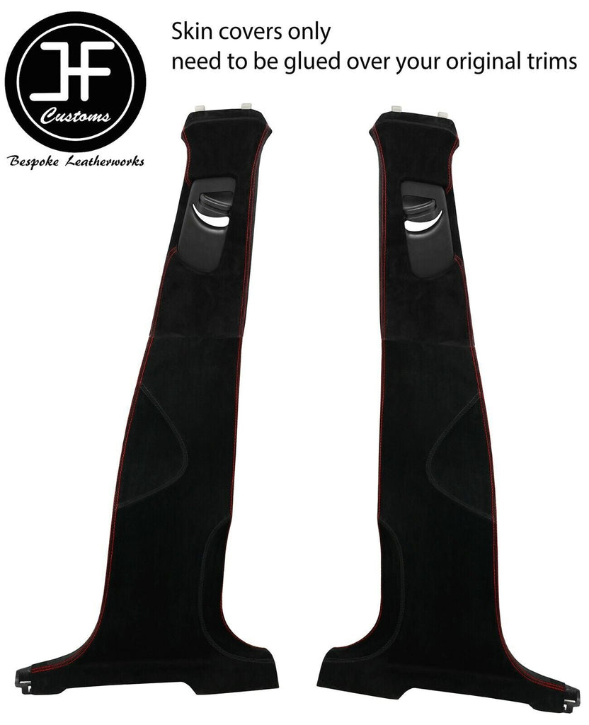 RED STITCH 2X UPPER AND 2X LOWER B PILLAR LUXE SUEDE COVER FOR AUDI Q5 08-15