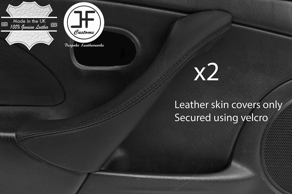 BLACK & BLACK DOOR HANDLE REAL LEATHER COVER FITS MAZDA MX5 MK2 MIATA 2.5 01-05