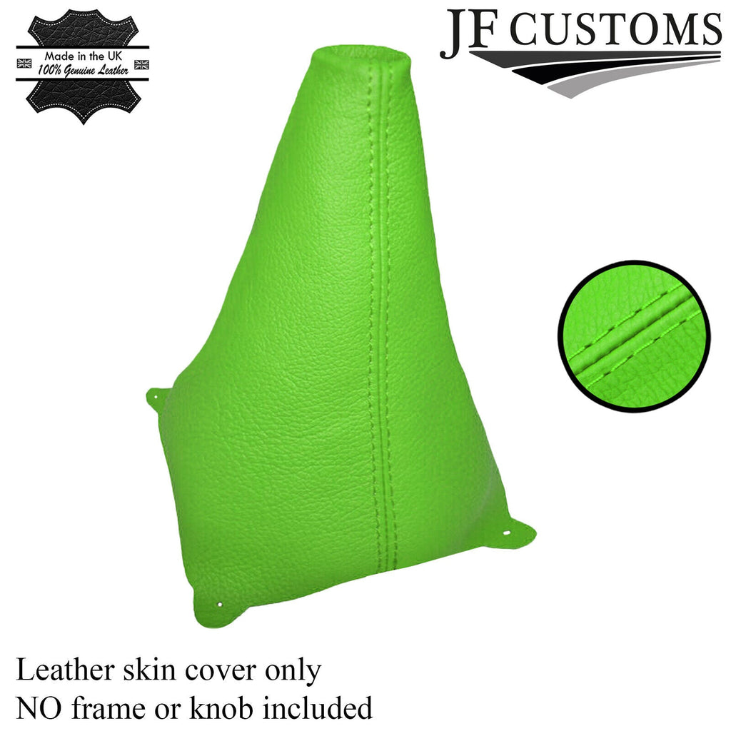 GREEN LEATHER FITS FORD FIESTA MK7  2008-2013 GEAR GAITER DOUBLE STITCHED