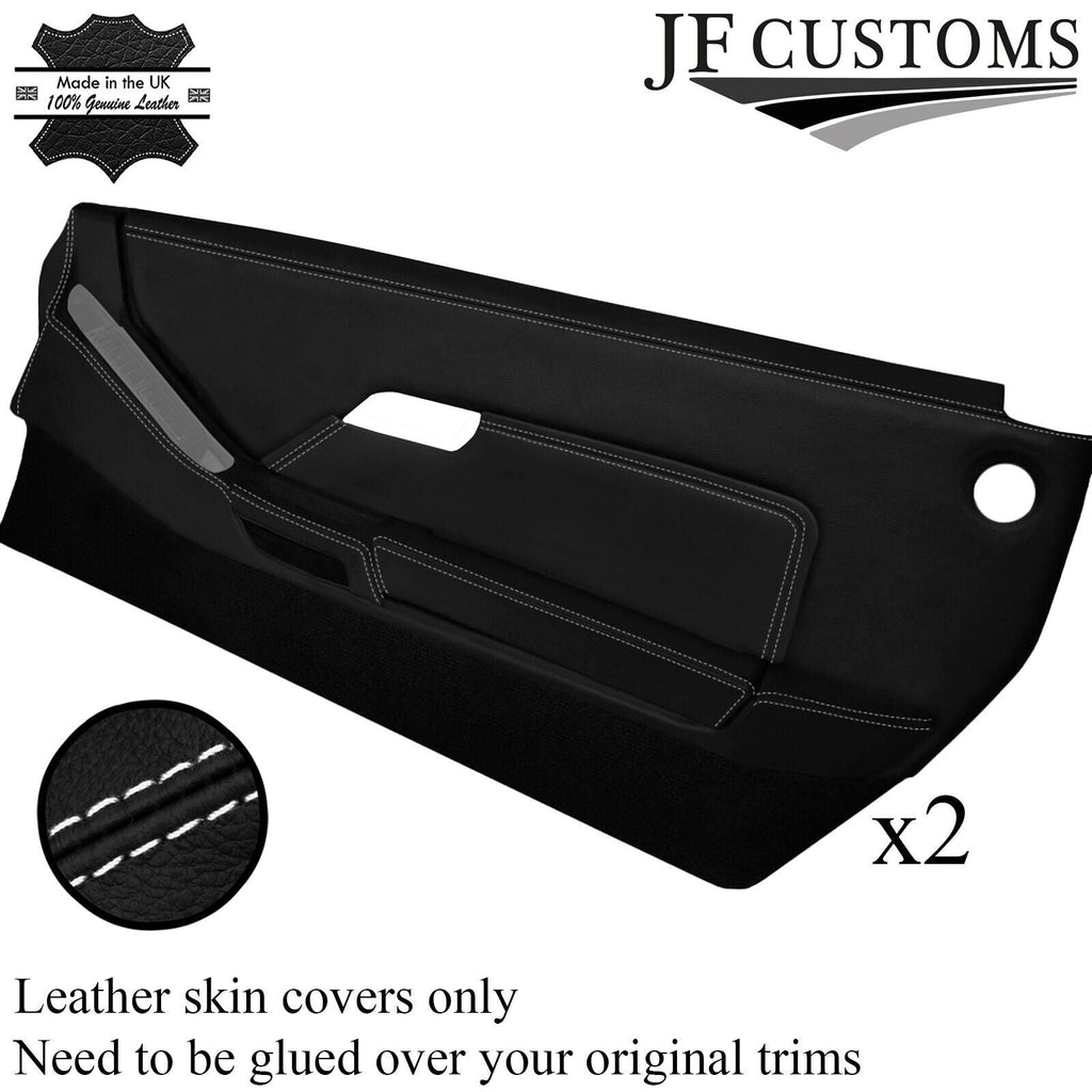 WHITE STITCH 2X FULL DOOR CARD LEATHER SKIN COVERS FITS PORSCHE 928 S S2 S4