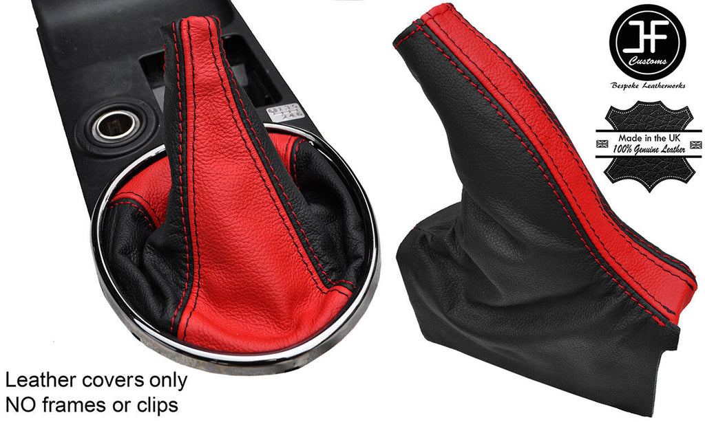 BLACK & RED TOP GRAIN LEATHER GEAR HANDBRAKE GAITER FOR LEXUS IS200 MK1 98-05