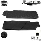 JF2 BLACK LEATHER CROSS DIAMOND STITCH 2X SUN VISOR COVERS FOR DEFENDER 07-14