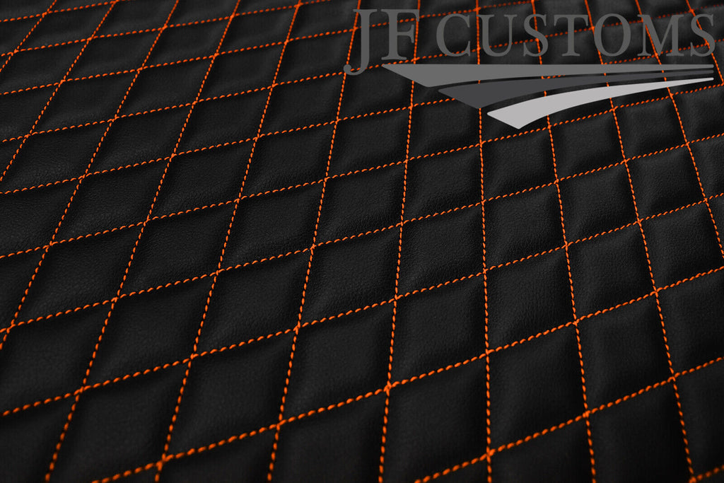 ORANGE DIAMOND STITCH QUILTED VINYL  PADDED PANEL LUXURY PREMIUM 125CM X 85CM