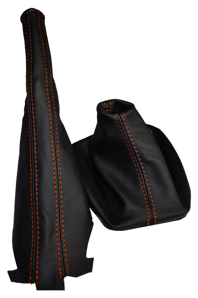 ORANGE DOUBLE STITCH FITS VW GOLF MK4 4 IV BORA 98-05 LEATHER GEAR + HANDBRAKE