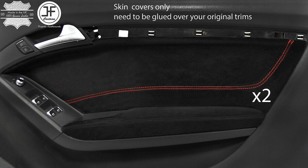 RED STITCH 2X FRONT DOOR CARD TRIM SUEDE COVERS FOR AUDI A5 CABRIO 09-16