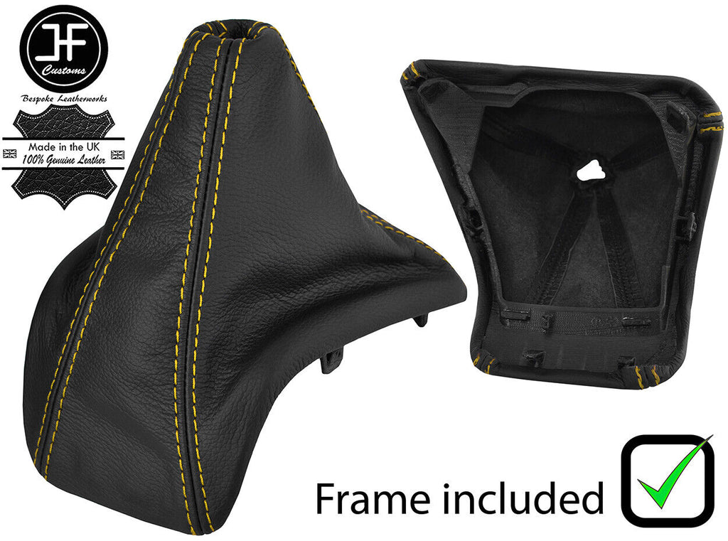 YELLOW STITCH LEATHER GEAR GAITER+PLASTIC FRAME FITS FORD TRANSIT CUSTOM 13-17