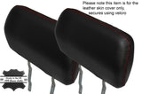RED STITCH 2X REAR HEADREST LEATHER SKIN COVER FITS NISSAN NAVARA D22 01-04