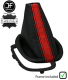 RED BLACK STRIPE LEATHER GEAR GAITER+PLASTIC FRAME FITS PEUGEOT 108 2014-2020