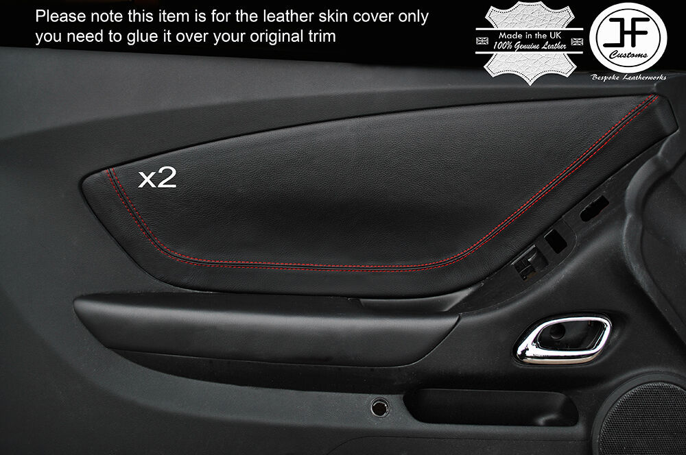 RED STICH 2X FRONT DOOR CARD INSERT TRIM LEATHER COVERS FITS CAMARO 2010-2015