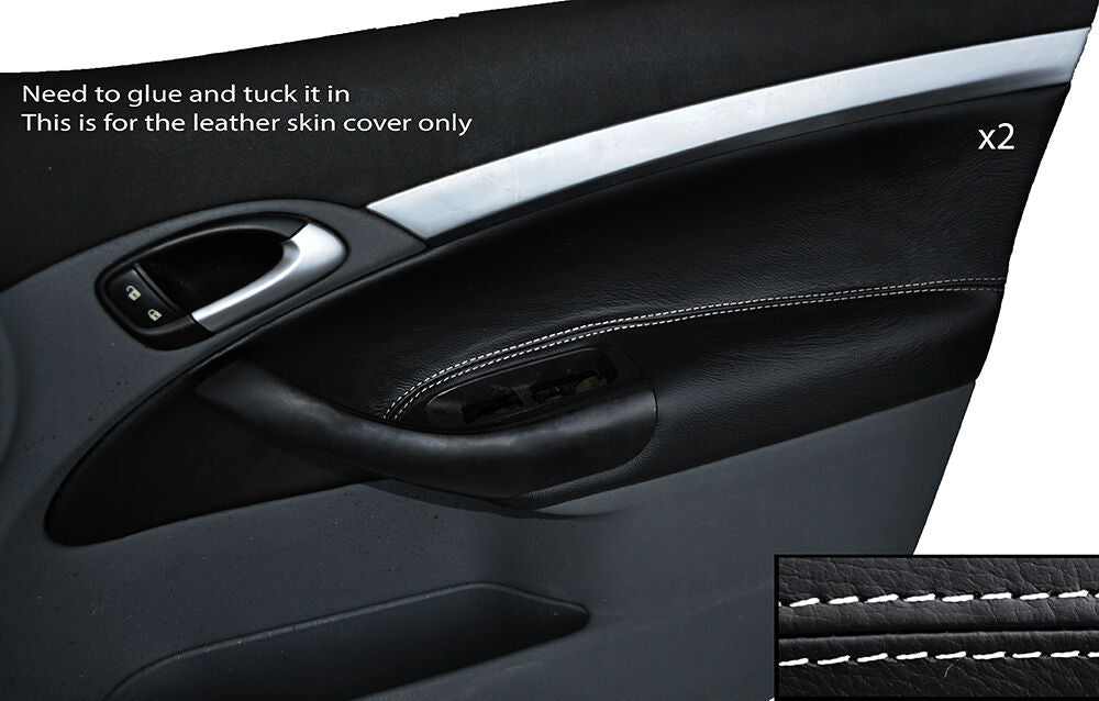 WHITE STITCH 2X FRONT DOOR CARD TRIM LEATHER SKIN COVER FITS SAAB 93 9-3 03-12
