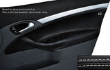 WHITE STITCH 2X FRONT DOOR CARD TRIM LEATHER SKIN COVER FITS SAAB 93 9-3 03-12