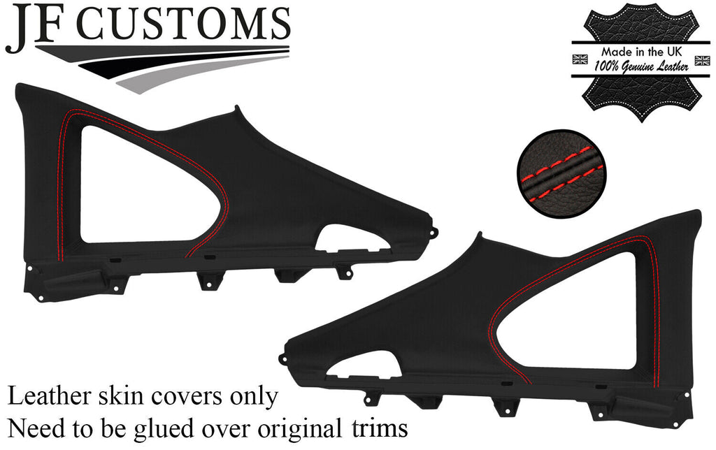 RED STITCH 2X REAR WINDOW PANEL LEATHER COVERS FOR TOYOTA SUPRA MK4 93-02 JF1