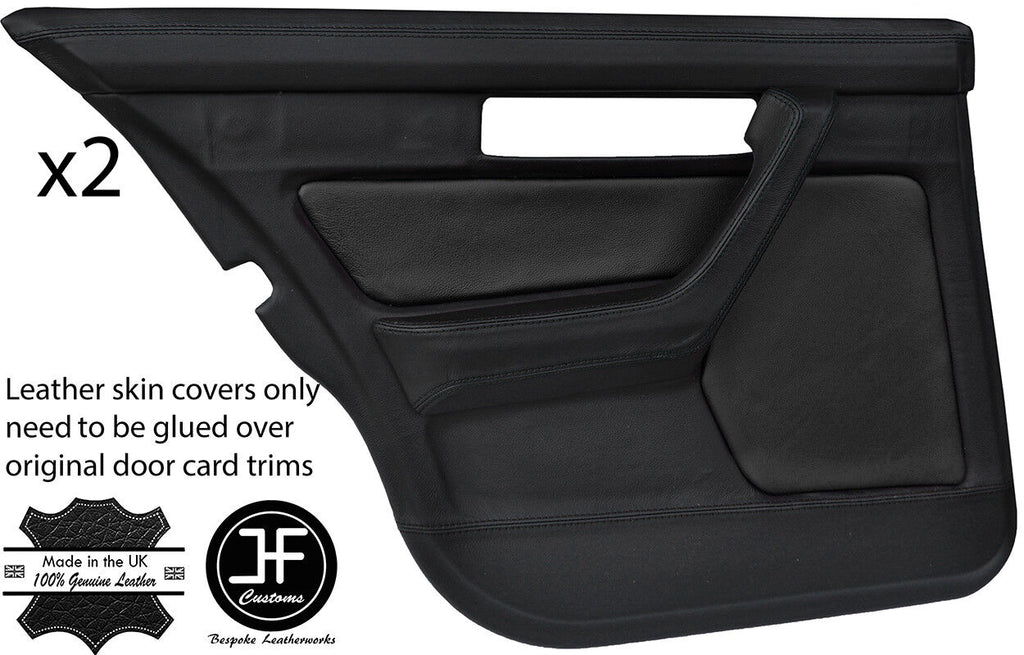 BLACK & BLACK LEATHER 2X REAR FULL DOOR CARD COVER FOR BMW 5 SERIES E34 87-97