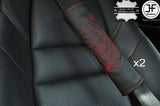 2X FLOWER RED STITCH LEATHER LUXURY SHOULDER SEAT BELT PADDED PADS HARNESS