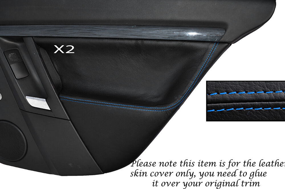 BLUE STITCH 2X REAR DOOR CARD SKIN COVERS FITS VAUXHALL OPEL VECTRA C SIGNUM