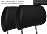 RED STITCH 2X FRONT HEADREST SKIN COVERS FITS VW T5 TRANSPORTER CARAVELLE