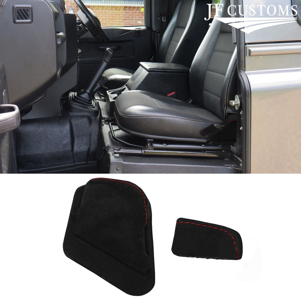 D RED ST. 2X SUEDE SEAT HANDLE KNOB & PLATE COVER+FRAME FOR LAND ROVER DEFENDER