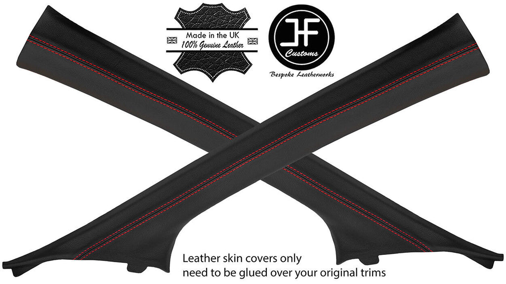 RED STITCH 2X A PILLAR REAL LEATHER COVERS FITS HONDA CIVIC MK9 2012-2018