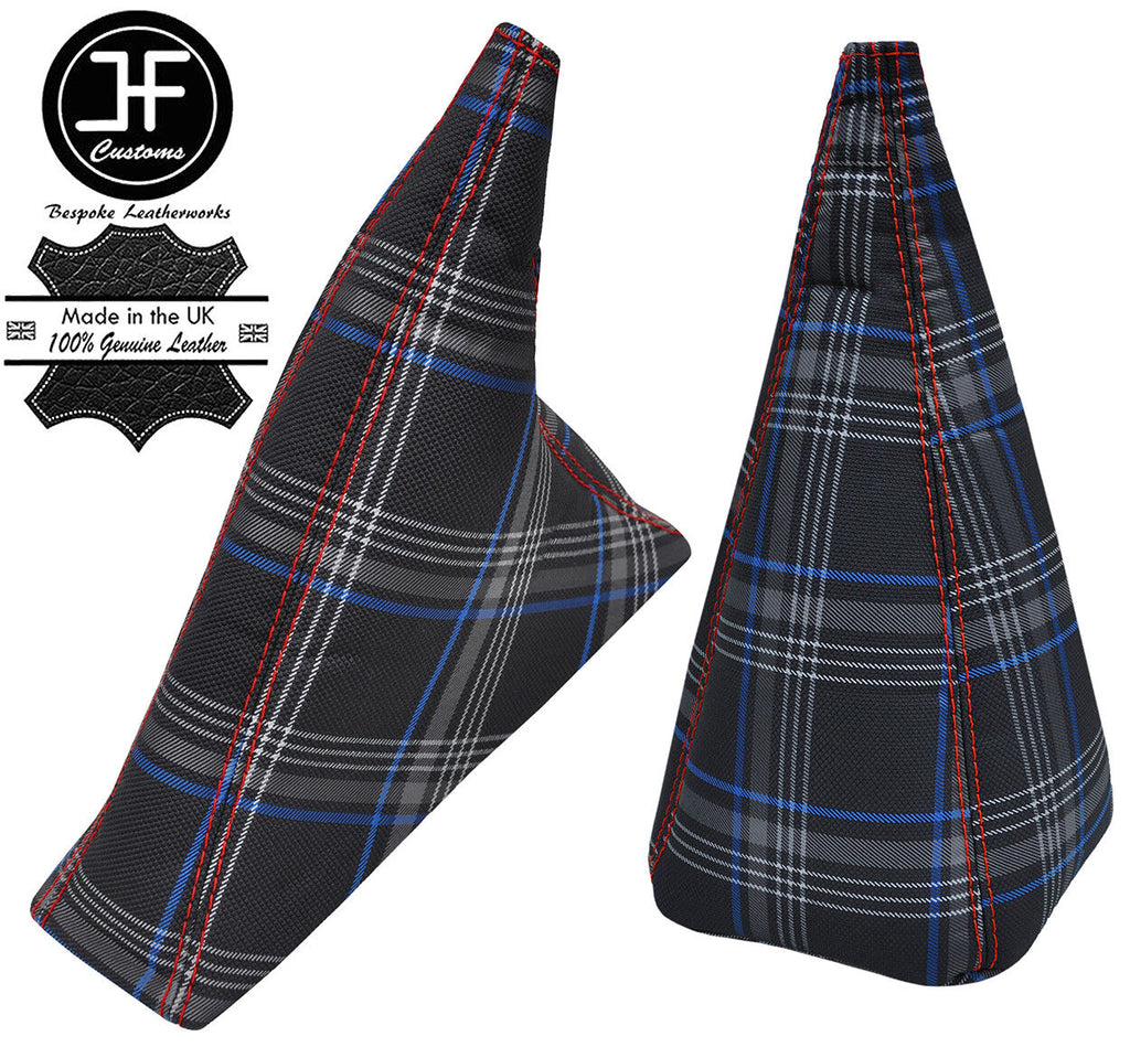 RED STITCH TARTAN FABRIC GEAR & HANDBRAKE GAITER FOR VW T4 TRANSPORTER 1T