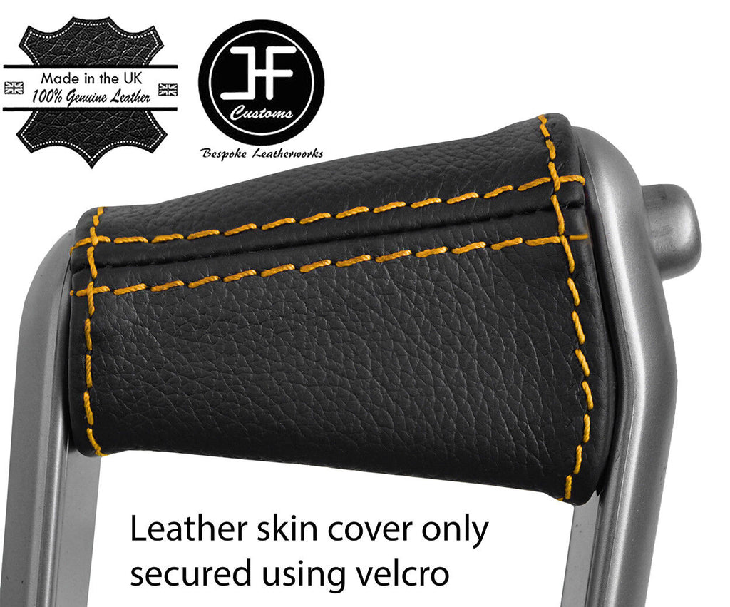 YELLOW STITCH HANDBRAKE HANDLE LEATHER COVER FITS RENAULT MEGANE 02-08 STYLE 2