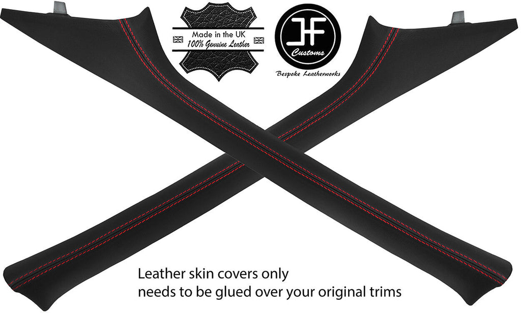RED STITCHING 2X A PILLAR LEATHER COVERS FITS RENAULT TRAFIC 2001-2014