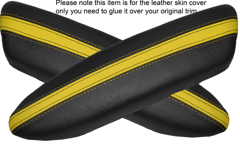 BLACK & YELLOW 2X PANTHERS DOOR ARMREST LEATHER COVER FITS BMW MINI COOPER 04-06