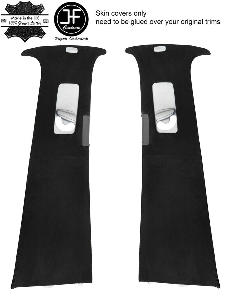 BLACK  STITCH 2X  UPPER B PILLAR REAL SUEDE COVERS FITS VW TOUAREG 2002-2011