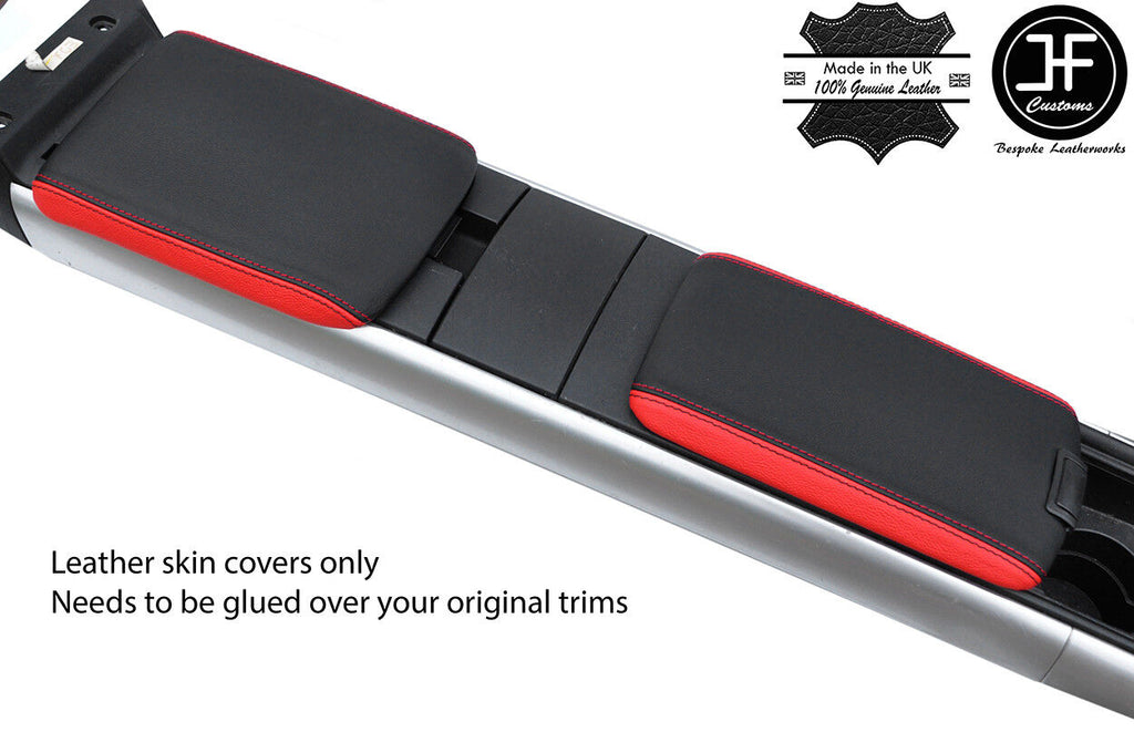 BLACK & RED TOP GRAIN REAL LEATHER 2X ARMREST COVERS FITS MAZDA RX8 2003-2012