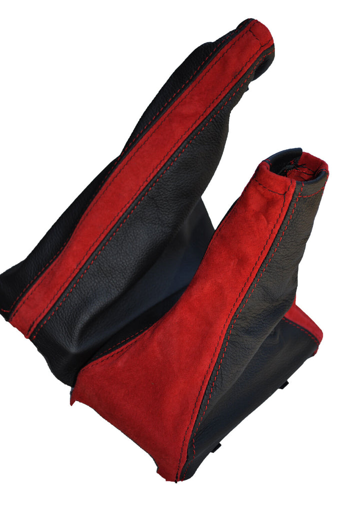 BLACK LEATHER RED PU SUEDE FITS CORSA C GEAR BOOT GAITER HANDBRAKE SET