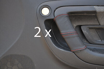 red stitch FITS SKODA FABIA MK2 08+ 2X DOOR HANDLE LEATHER COVERS CUSTOM NEW