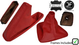DARK RED LEATHER MANUAL GAITER SET +PLASTIC FRAMES FOR BMW 3 E36 1991-1999