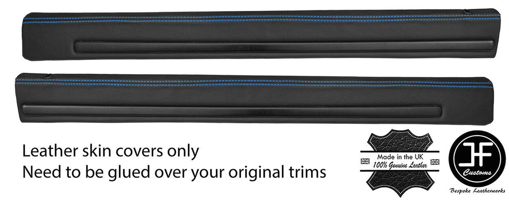 BLUE STITCH 2X FRONT DOOR CAPPING LEATHER COVERS FITS FORD ESCORT MK3 3 DOOR