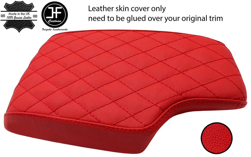 RED REAL LEATHER DIAMOND STITCH ARMREST COVER FOR BMW 3 SERIES F30 F31 12-16