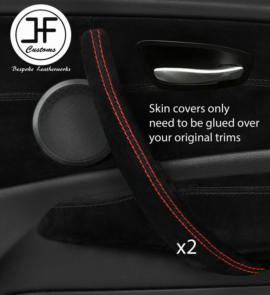 RED STITCH 2X FRONT DOOR HANDLE TRIM SUEDE COVER FOR BMW 1 E87 04-12 DSG2