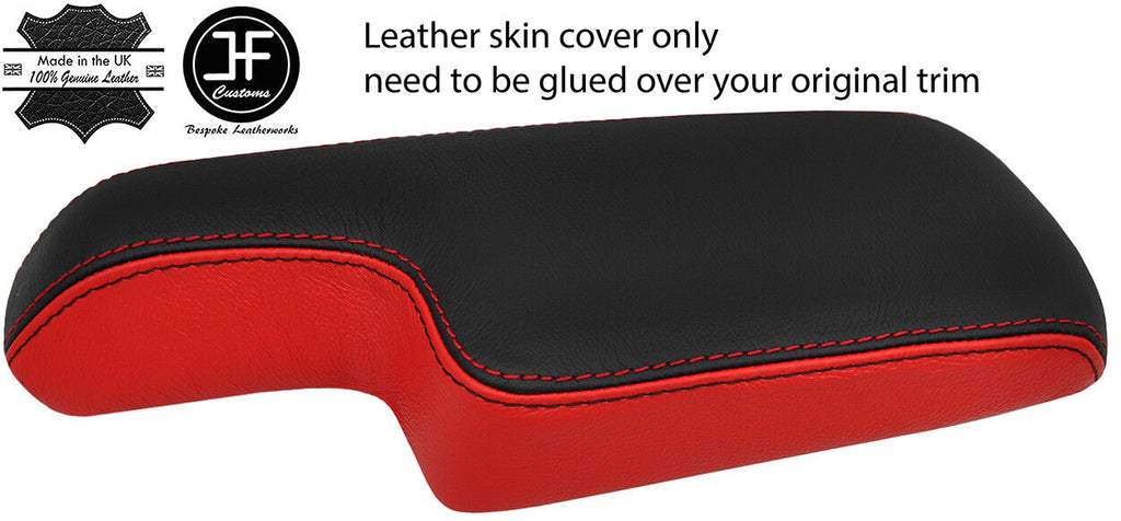 BLACK & RED TOP GRAIN REAL LEATHER ARMREST LID COVER FITS HONDA JAZZ 15-18