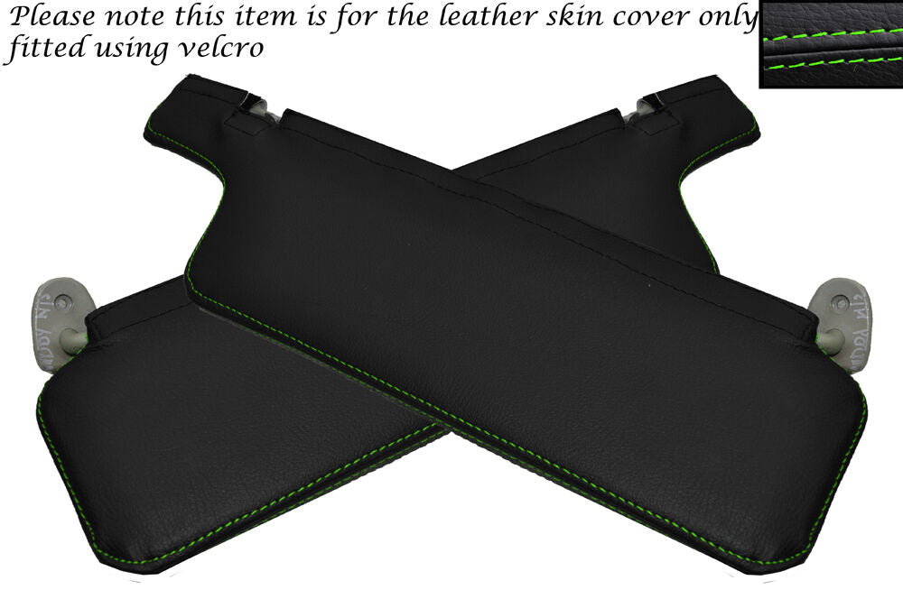 GREEN STITCH 2X SUN VISORS LEATHER SKIN COVERS FITS VW VOLKSWAGEN CADDY 95-03