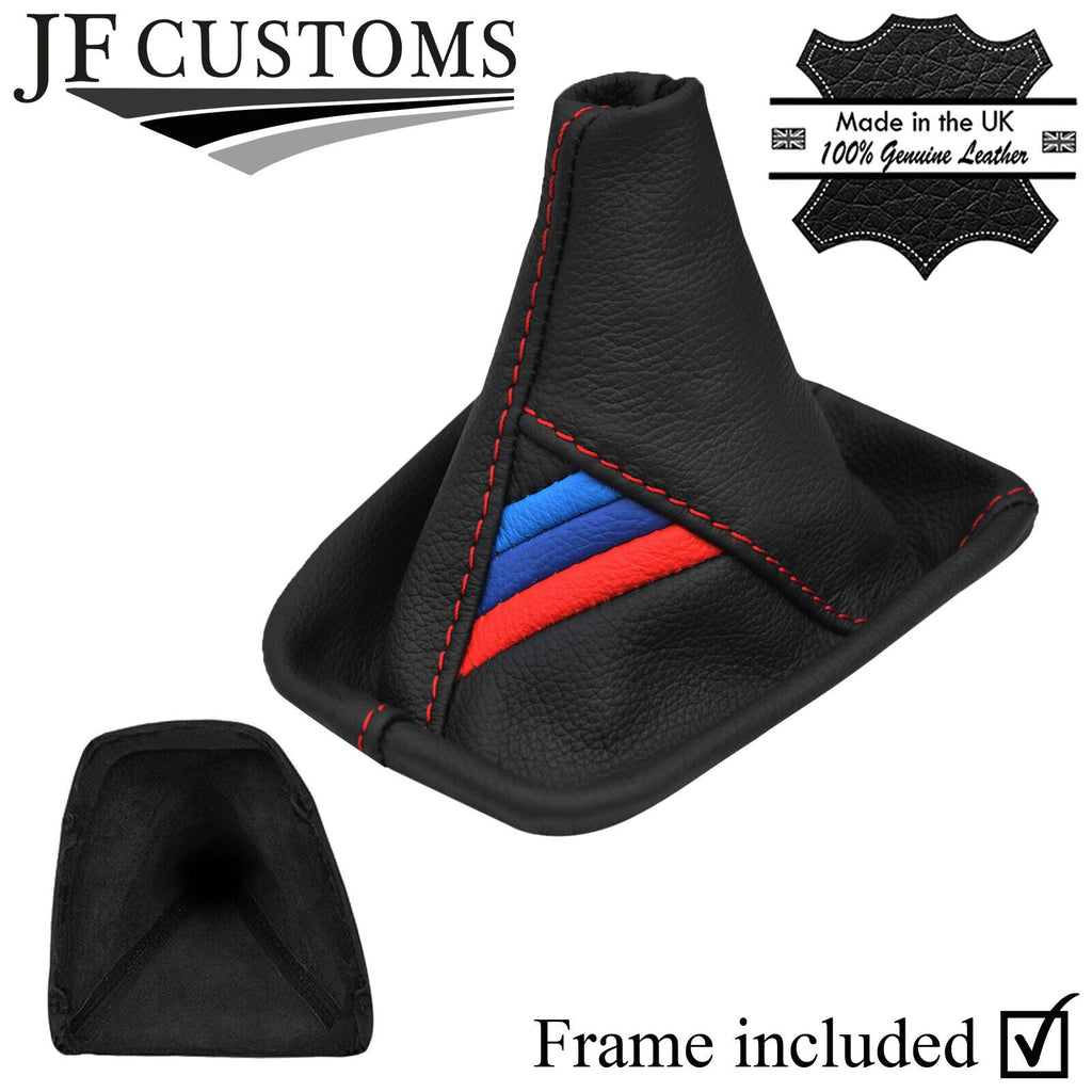 RED STITCH TRI STRIPES LEATHER GEAR GAITER + PLASTIC FRAME FITS BMW E90 E91 E92
