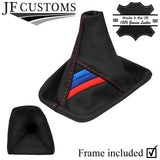 RED STITCH TRI STRIPES LEATHER GEAR GAITER + PLASTIC FRAME FITS BMW E90 E91 E92