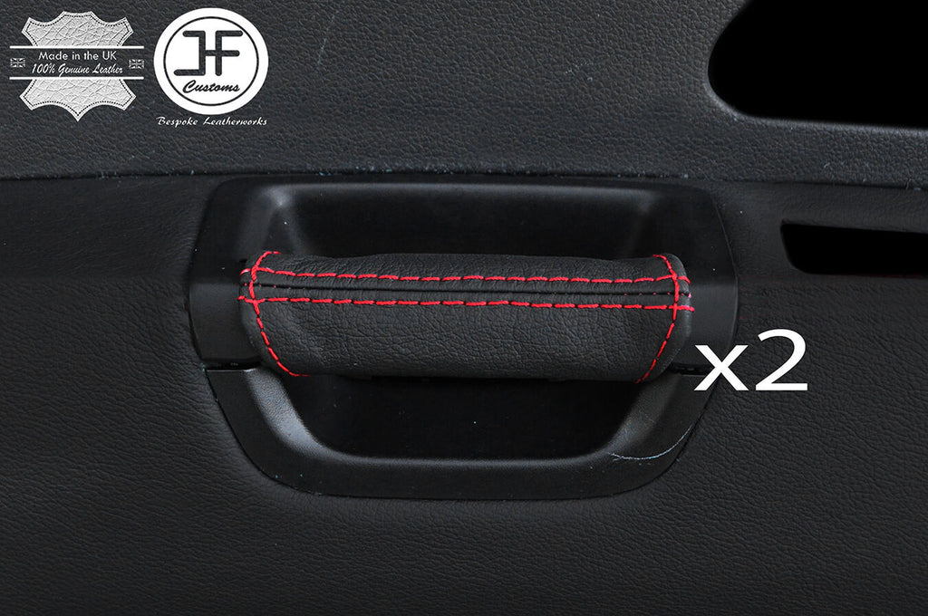 RED STITCHING 2X REAR DOOR HANDLE LEATHER COVERS FITS VW AMAROK 2010-2017