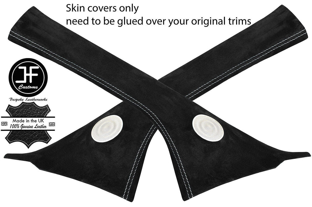 GREY STITCHING 2X A POST PILLAR REAL SUEDE COVERS FITS FIAT 500 2007-15