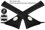 GREY STITCHING 2X A POST PILLAR REAL SUEDE COVERS FITS FIAT 500 2007-15
