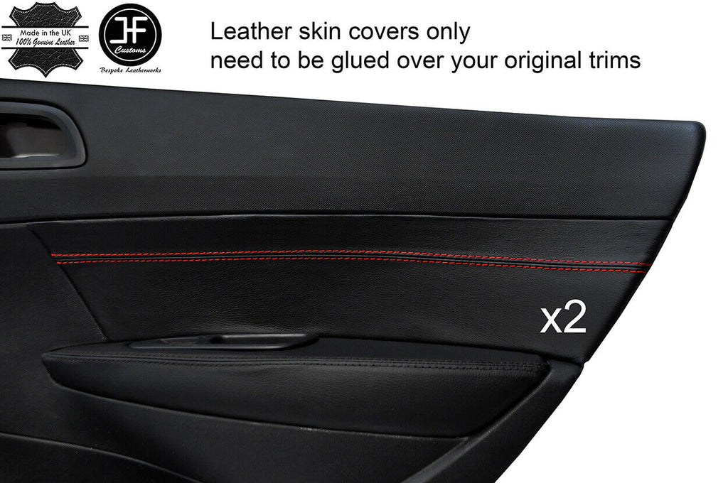 RED STITCH 2X REAR DOOR CARD TRIM LEATHER COVER FOR PEUGEOT 308 07-12 ESTATE