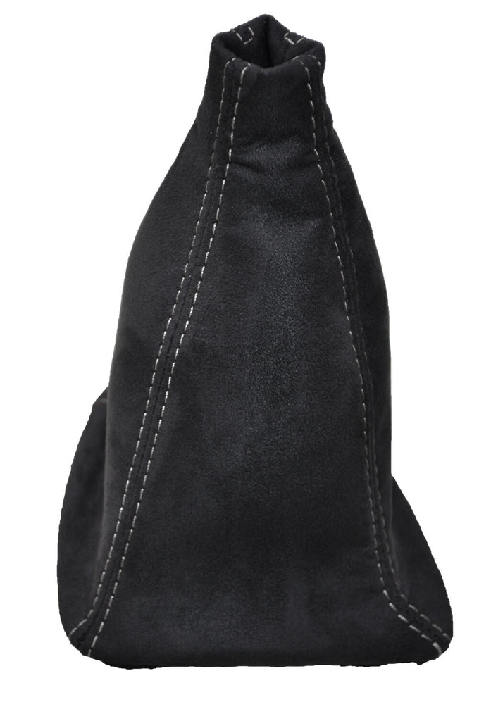 WHITE STITCH  FITS SAAB 93 9-3 SS 2003+ GEAR GAITER REAL BLACK SUEDE CUSTOM NEW
