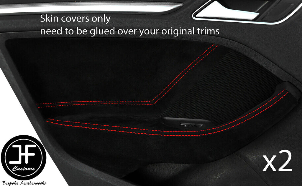 RED STCH 2X REAR DOOR CARD&HANDLE ARMREST SUEDE COVER FOR AUDI A3 13-19 5 DSG2