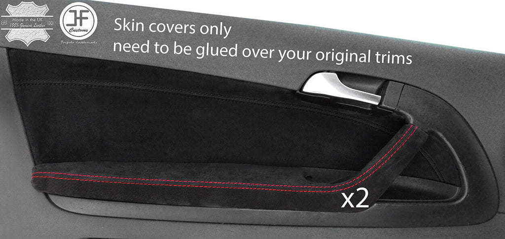 RED  STITCH 2X FRONT DOOR HANDLE ARMREST SUEDE COVER FOR AUDI A3 04-12 3 DOOR