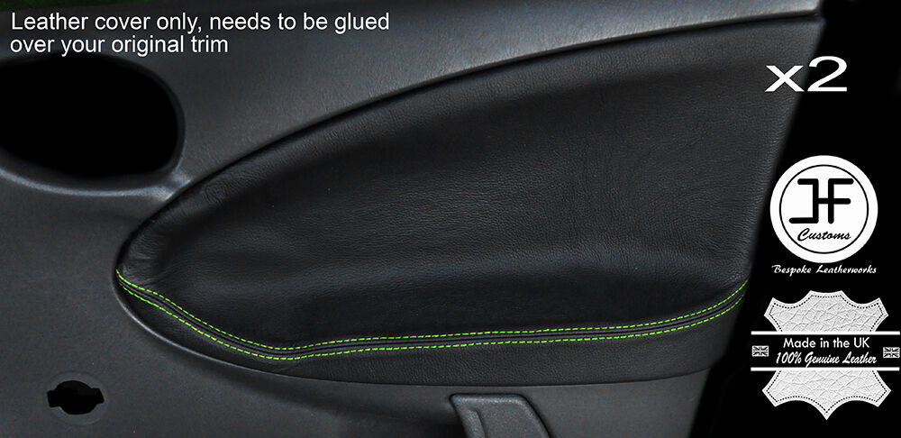 GREEN STITCH 2X FRONT DOOR CARD TRIM LEATHER COVER FOR MG ZR ROVER 25 99-05 5DR