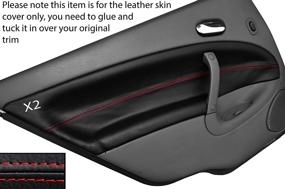 RED STITCH 2X REAR DOOR CARD TRIM LEATHER SKIN COVER FITS SAAB 95 9-5 97-05