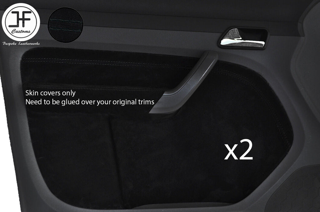 BLACK STITCH 2X FRONT DOOR CARD TRIM SUEDE COVERS FOR VW CADDY MK3 2005-2015