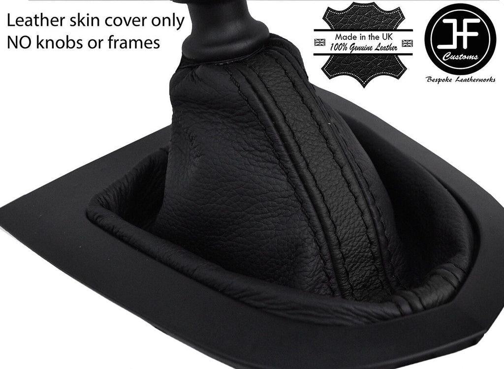 BLACK & BLACK STRIPE TOP GRAIN REAL LEATHER GEAR GAITER FITS PEUGEOT RCZ 09-15