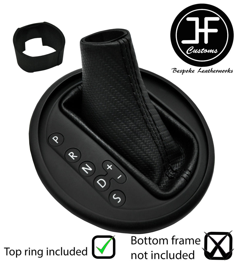 BLACK STITCH CARBON VINYL AUTO AUTOMATIC GEAR GAITER+TOP RING FOR VW T5 03-2015
